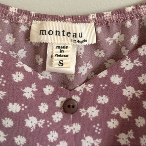 Flutter sleeve sweetheart ditsy floral smocked waist crop top blouse w/ buttons - Picture 9 of 11